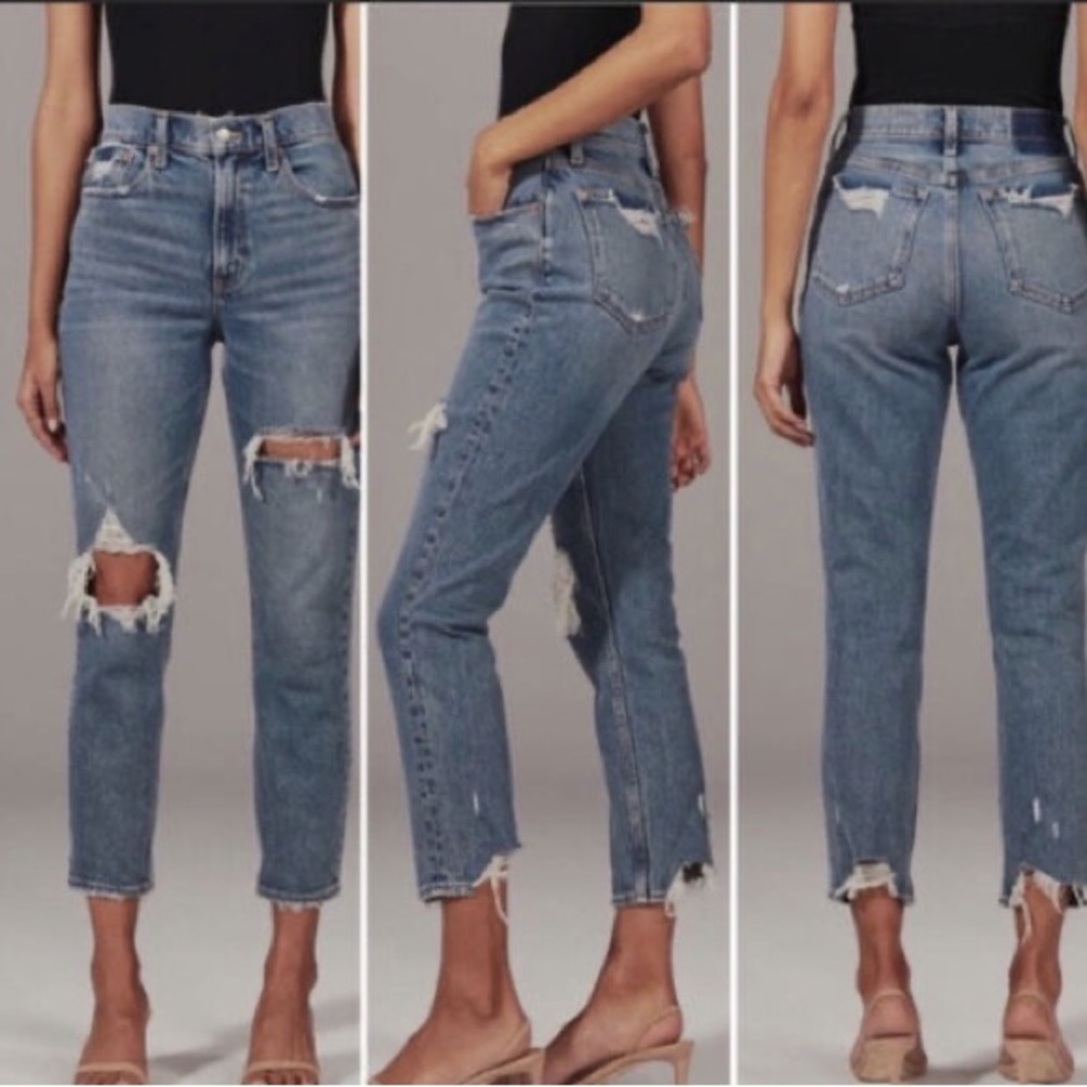 Abercrombie & Fitch Curve Love Mom High Rise Distressed Jean